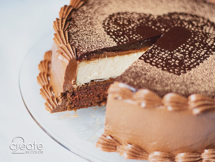 Chocolate-Cake, Vanilla Bean Cheesecake, Espresso Ganache Topping