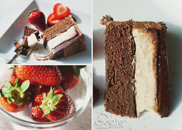 Chocolate-Cake, Vanilla Bean Cheesecake, Espresso Ganache Topping detail